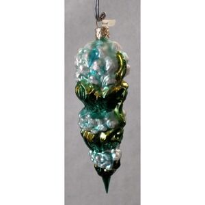 Polish Glass Ornament Blue Green Flower Bouquet Painted in Poland Radko Inspired